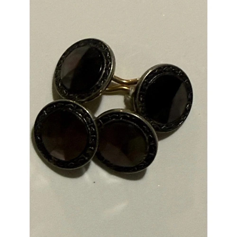 Vintage G.C. Goldfilled Double Sided Black Onyx Chain Link Cufflinks Mens Formal